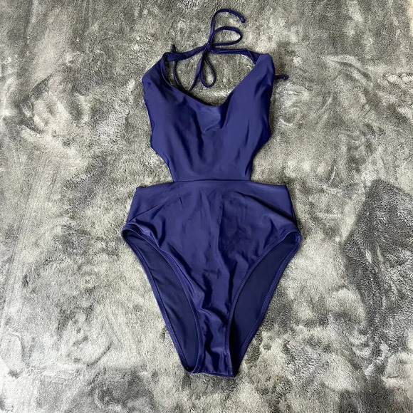 Aerie One Piece Swimsuit Women's Medium Blue‎ Cutouts Thin Straps Open Back - Picture 1 of 5